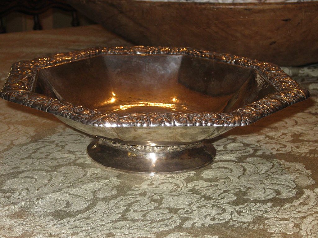 Vintage 800 German Silver Repousse Footed Presentation Bowl signed Eichert & numbered Vintage 800 German Silver Repousse Footed Presentation Bowl signed Eichert & numbered