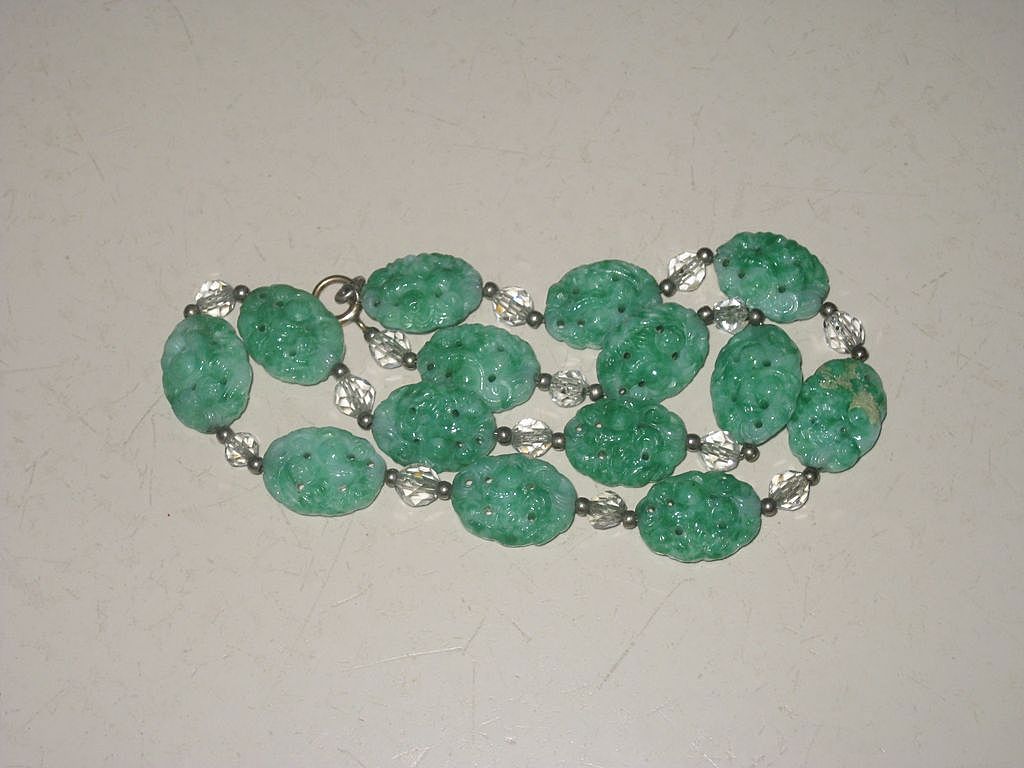 Gorgeous Chinese Asian Style Green Peking Glass & Crystal Necklace Gorgeous Chinese Asian Style Green Peking Glass & Crystal Necklace
