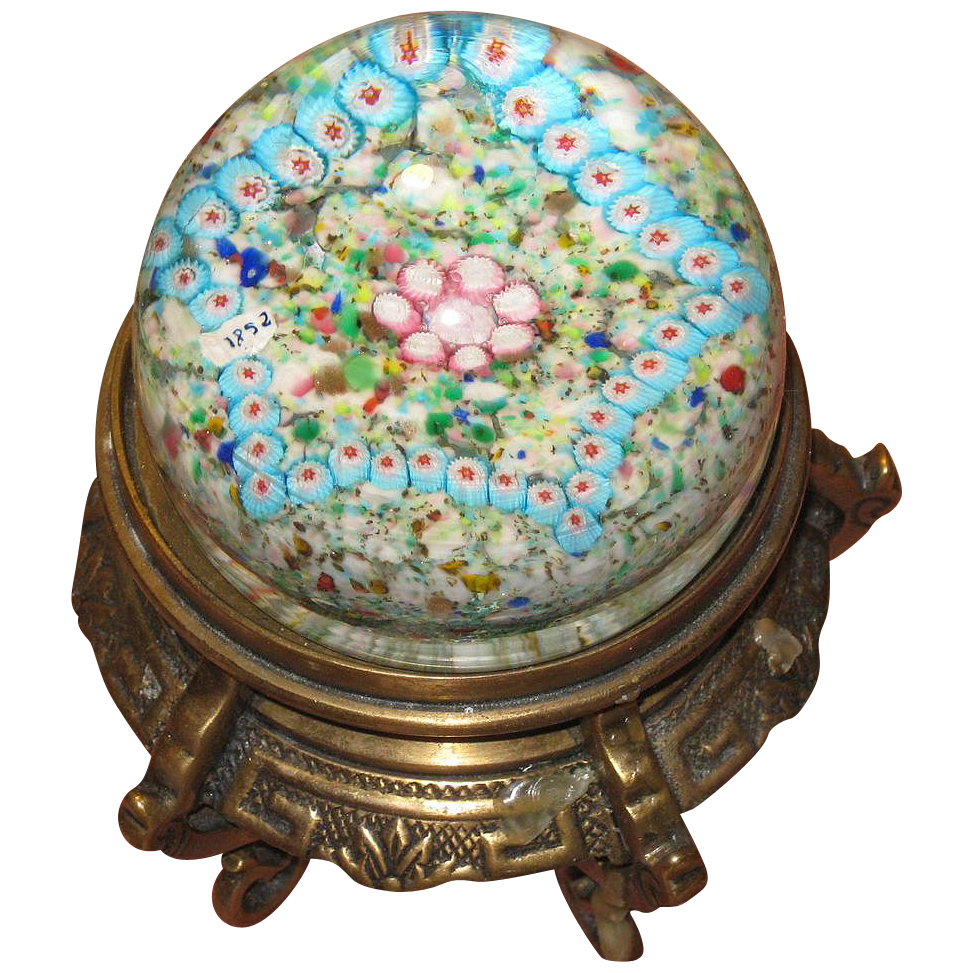 Antique Millefiori Canes & Confetti Paperweight, Star Design dated 1852 Antique Millefiori Canes & Confetti Paperweight, Star Design dated 1852