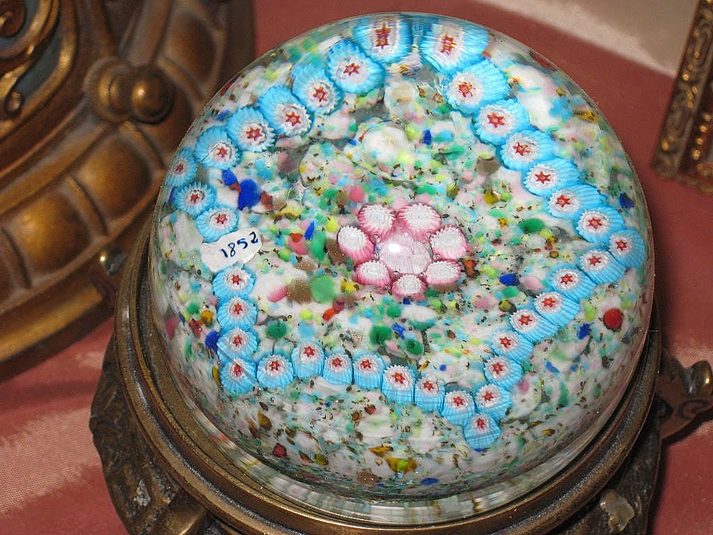 Antique Millefiori Canes & Confetti Paperweight, Star Design dated 1852 Antique Millefiori Canes & Confetti Paperweight, Star Design dated 1852