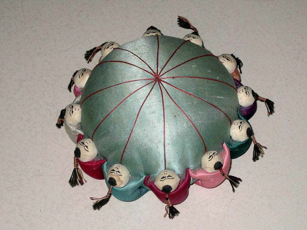 Large Vintage Chinese Men Satin Pin Cushion Large Vintage Chinese Men Satin Pin Cushion