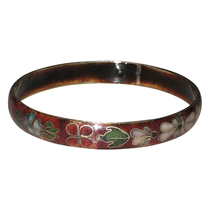 Vintage Cloisonne Bangle Bracelet Flowers Vintage Cloisonne Bangle Bracelet Flowers