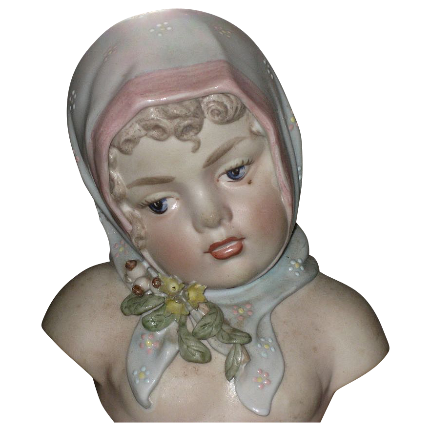 Vintage Porcelain Bust of Young Girl Hand Painted Enamels Vintage Porcelain Bust of Young Girl Hand Painted Enamels