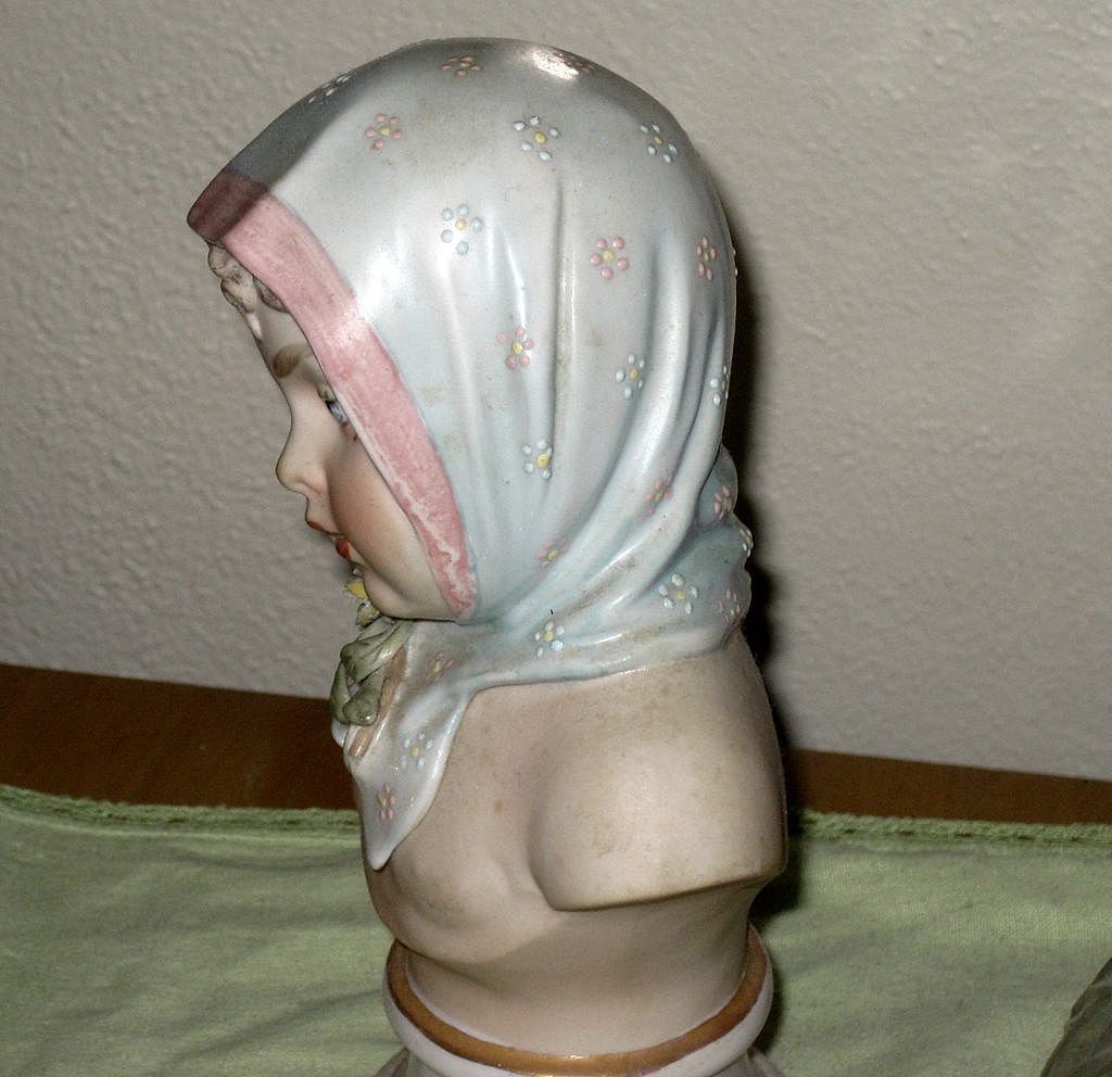 Vintage Porcelain Bust of Young Girl Hand Painted Enamels Vintage Porcelain Bust of Young Girl Hand Painted Enamels