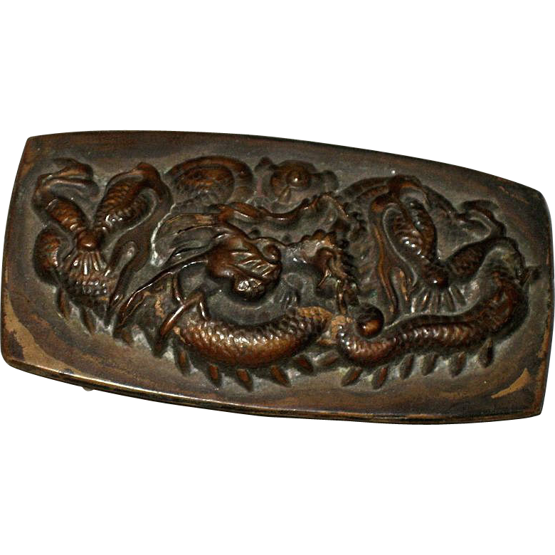 Unusual High Relief Bronze over Brass Asian Dragon Belt Buckle Unusual High Relief Bronze over Brass Asian Dragon Belt Buckle