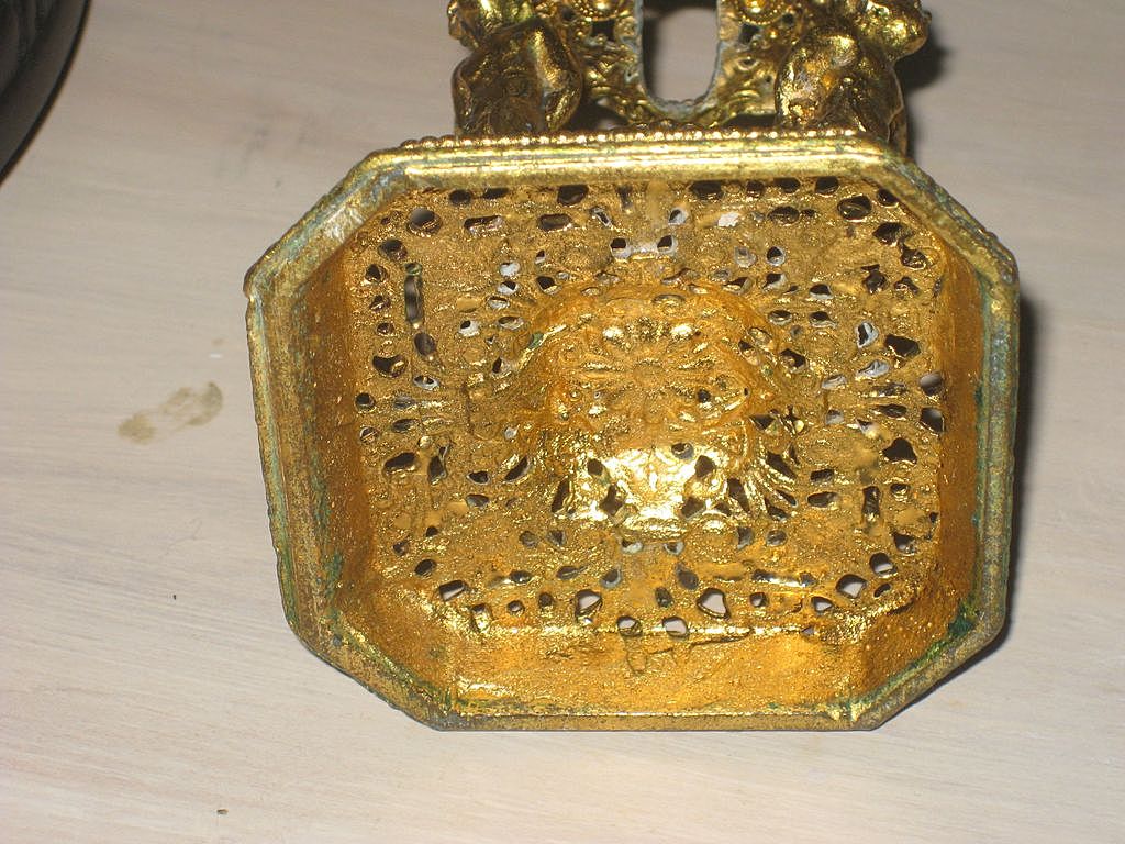 Vintage Heavy Gold Tone Filigree Metal Figural Children Vanity Brush Holder Vintage Heavy Gold Tone Filigree Metal Figural Children Vanity Brush Holder