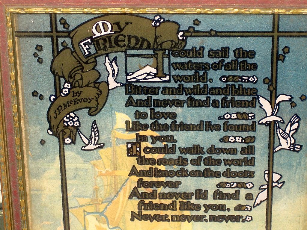 Vintage Framed Buzza Motto Poem " My Friend" by J P McEVOY Sailing Ships Vintage Framed Buzza Motto Poem " My Friend" by J P McEVOY Sailing Ships