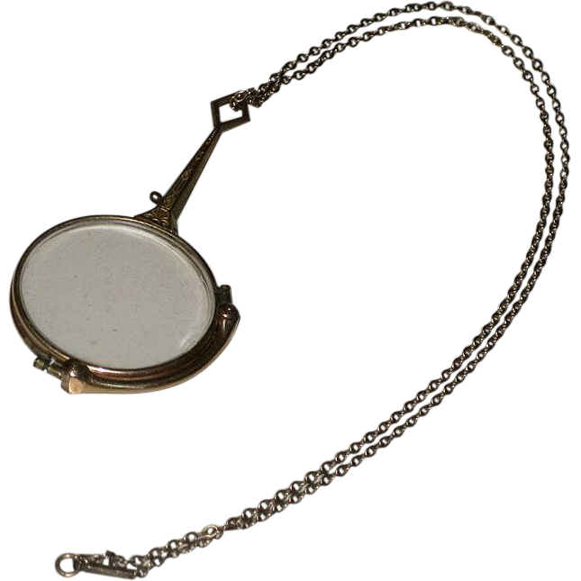 Antique Short Handled Folding Lorgnette Opera Glasses on Necklace Antique Short Handled Folding Lorgnette Opera Glasses on Necklace