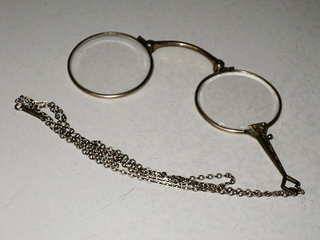 Antique Short Handled Folding Lorgnette Opera Glasses on Necklace Antique Short Handled Folding Lorgnette Opera Glasses on Necklace