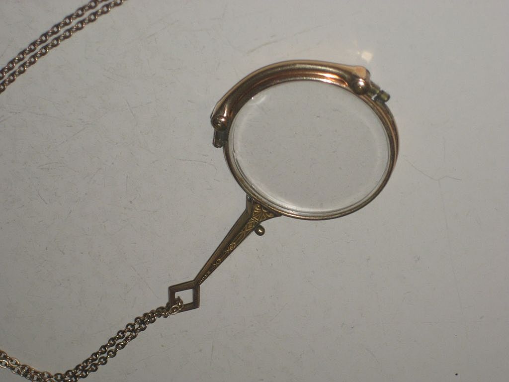 Antique Short Handled Folding Lorgnette Opera Glasses on Necklace Antique Short Handled Folding Lorgnette Opera Glasses on Necklace