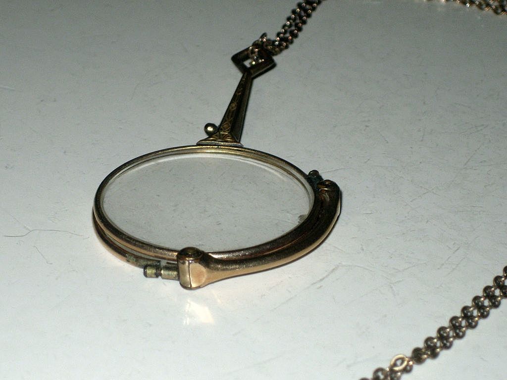 Antique Short Handled Folding Lorgnette Opera Glasses on Necklace Antique Short Handled Folding Lorgnette Opera Glasses on Necklace
