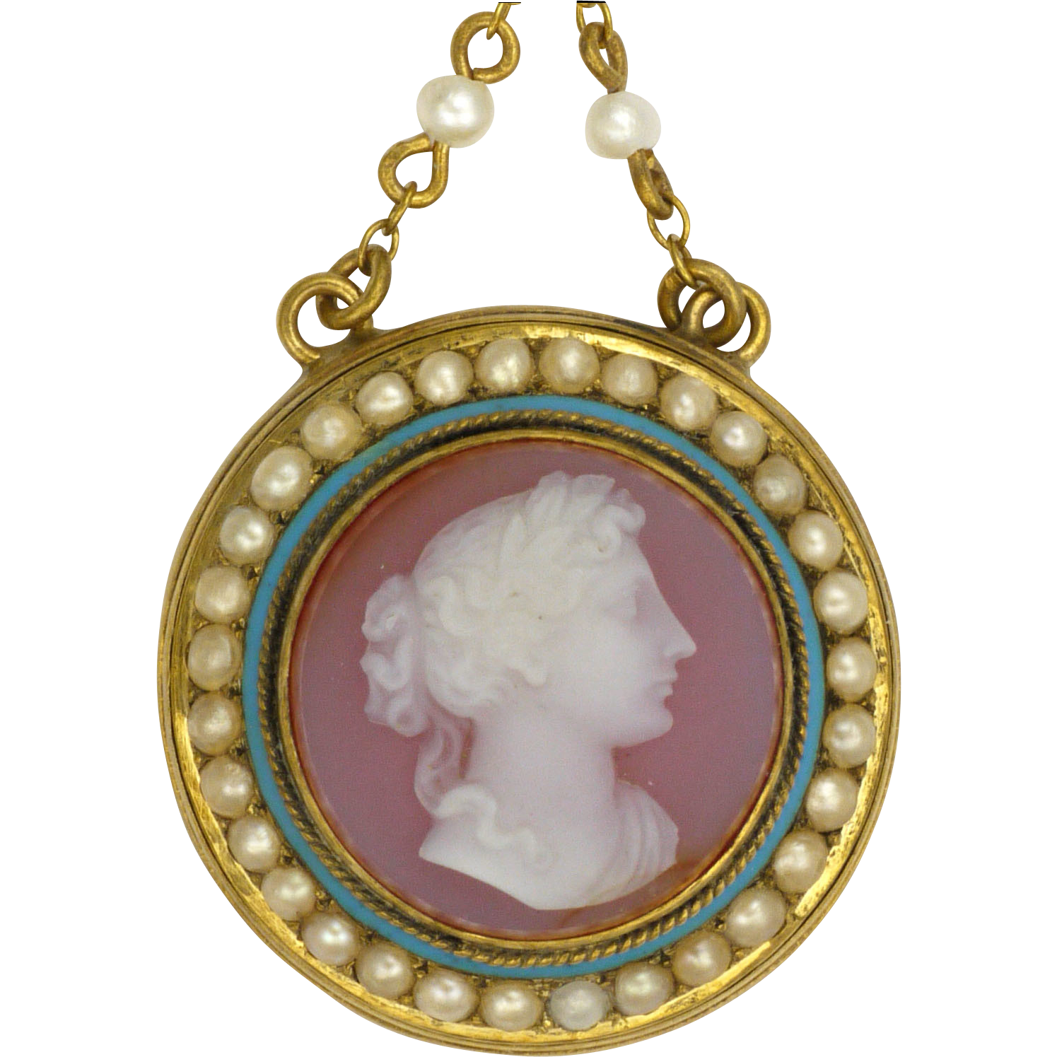 Victorian Circa 1860 15K Gold Cameo Pendant Necklace from suzylemay on