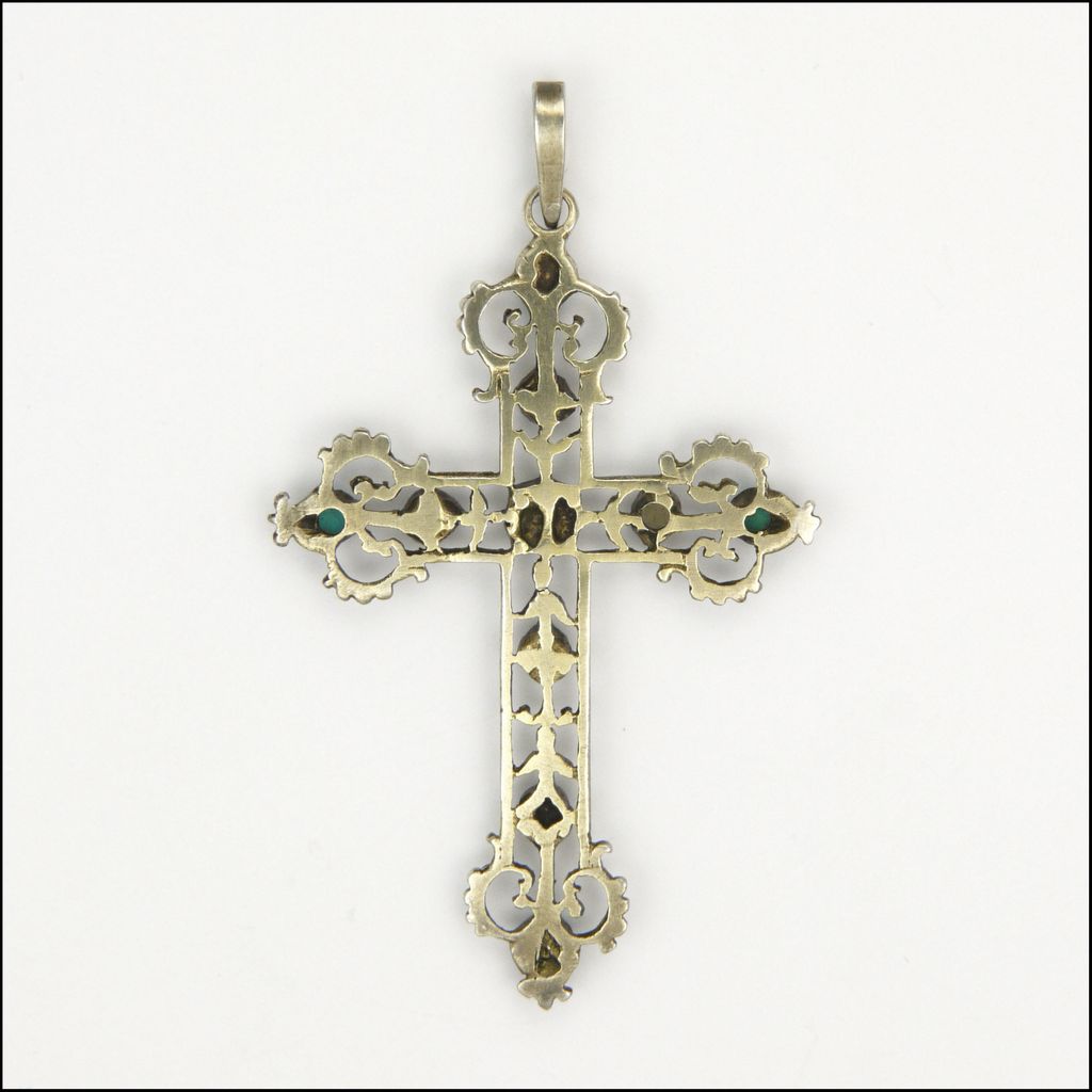 Austro-Hungarian 19C Turquoise & Pearl Cross Pendant Austro-Hungarian 19C Turquoise & Pearl Cross Pendant