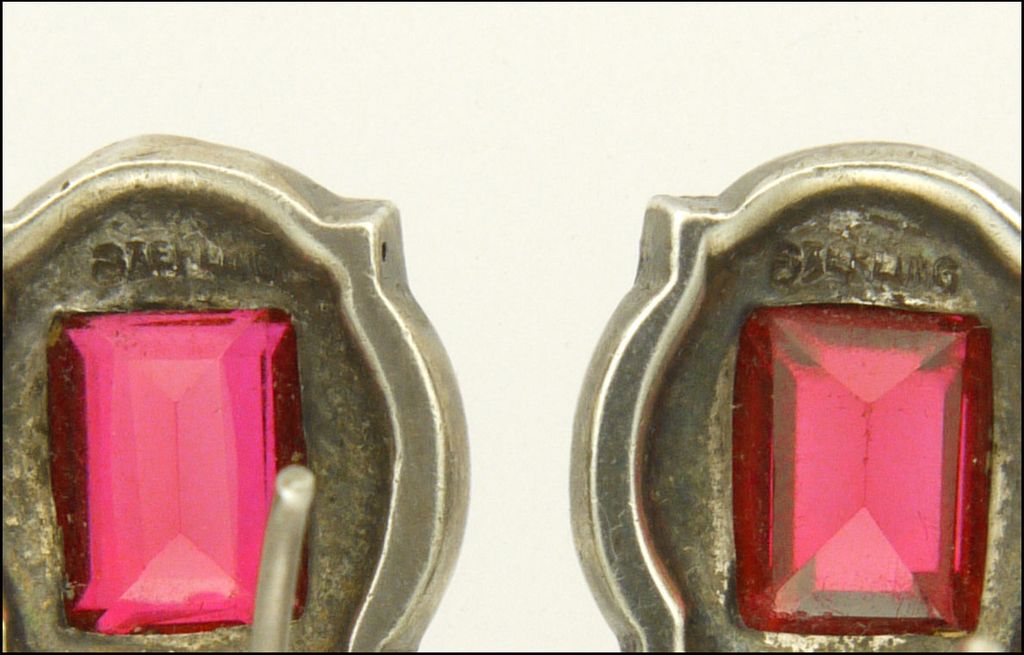Art Deco Sterling Silver Marcasite Enamel Paste Pierced Earrings Art Deco Sterling Silver Marcasite Enamel Paste Pierced Earrings
