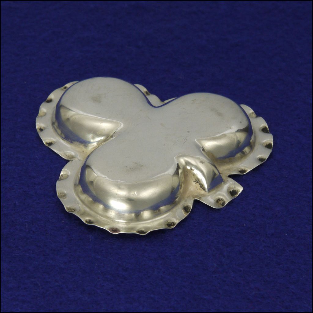English Victorian Silver Clover Shaped Pin Dish- Hallmarked 1898 English Victorian Silver Clover Shaped Pin Dish- Hallmarked 1898