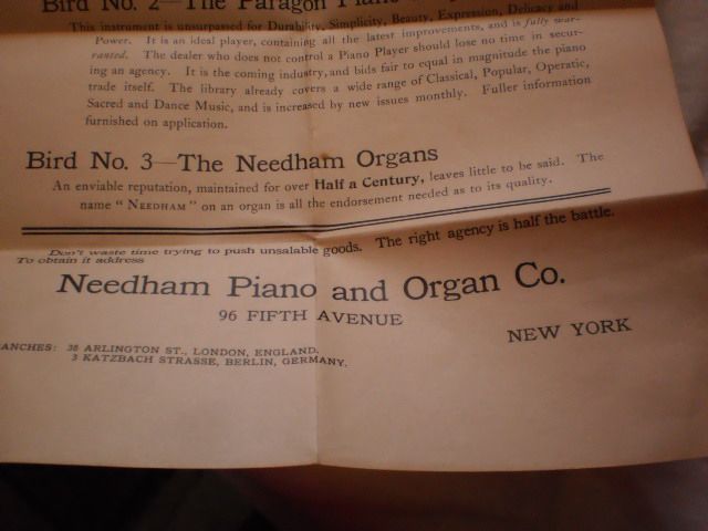 Trade Card from Needham Piano & Organ Company - "Bird in Hand" Trade Card from Needham Piano & Organ Company - "Bird in Hand"