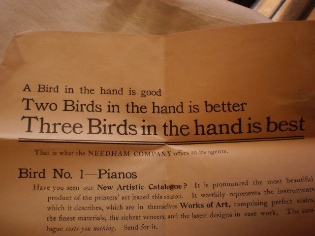 Trade Card from Needham Piano & Organ Company - "Bird in Hand" Trade Card from Needham Piano & Organ Company - "Bird in Hand"