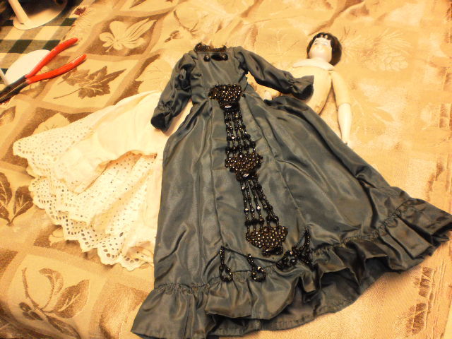 China Head Doll with Original Handmade Blue Dress China Head Doll with Original Handmade Blue Dress
