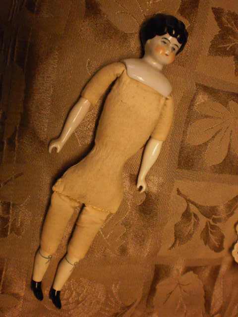 China Head Doll with Original Handmade Blue Dress China Head Doll with Original Handmade Blue Dress