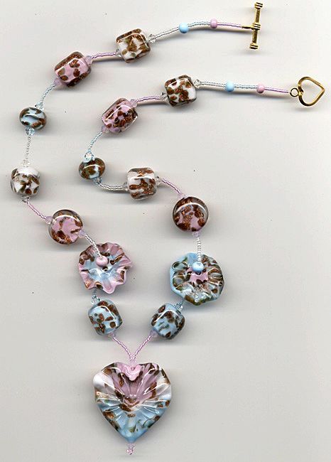 Free Shipping! Sky Blue & Pink Aventurine Necklace w/ Our Own Lampworked Glass Beads Free Shipping! Sky Blue & Pink Aventurine Necklace w/ Our Own Lampworked Glass Beads