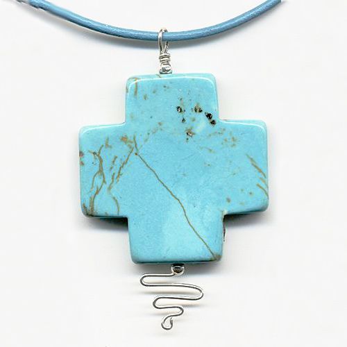 Free Shipping! Leather Necklace with Stabilized Turquoise Cross Pendant Free Shipping! Leather Necklace with Stabilized Turquoise Cross Pendant