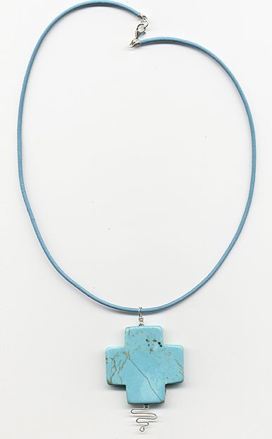 Free Shipping! Leather Necklace with Stabilized Turquoise Cross Pendant Free Shipping! Leather Necklace with Stabilized Turquoise Cross Pendant