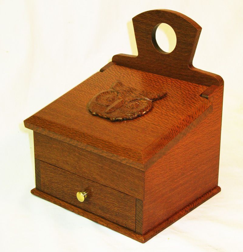 Artisan Crafted Leopardwood Carved Owl Salt Box, Wall Box, w/Drawer Artisan Crafted Leopardwood Carved Owl Salt Box, Wall Box, w/Drawer