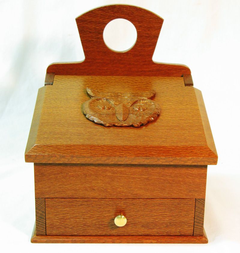 Artisan Crafted Leopardwood Carved Owl Salt Box, Wall Box, w/Drawer Artisan Crafted Leopardwood Carved Owl Salt Box, Wall Box, w/Drawer