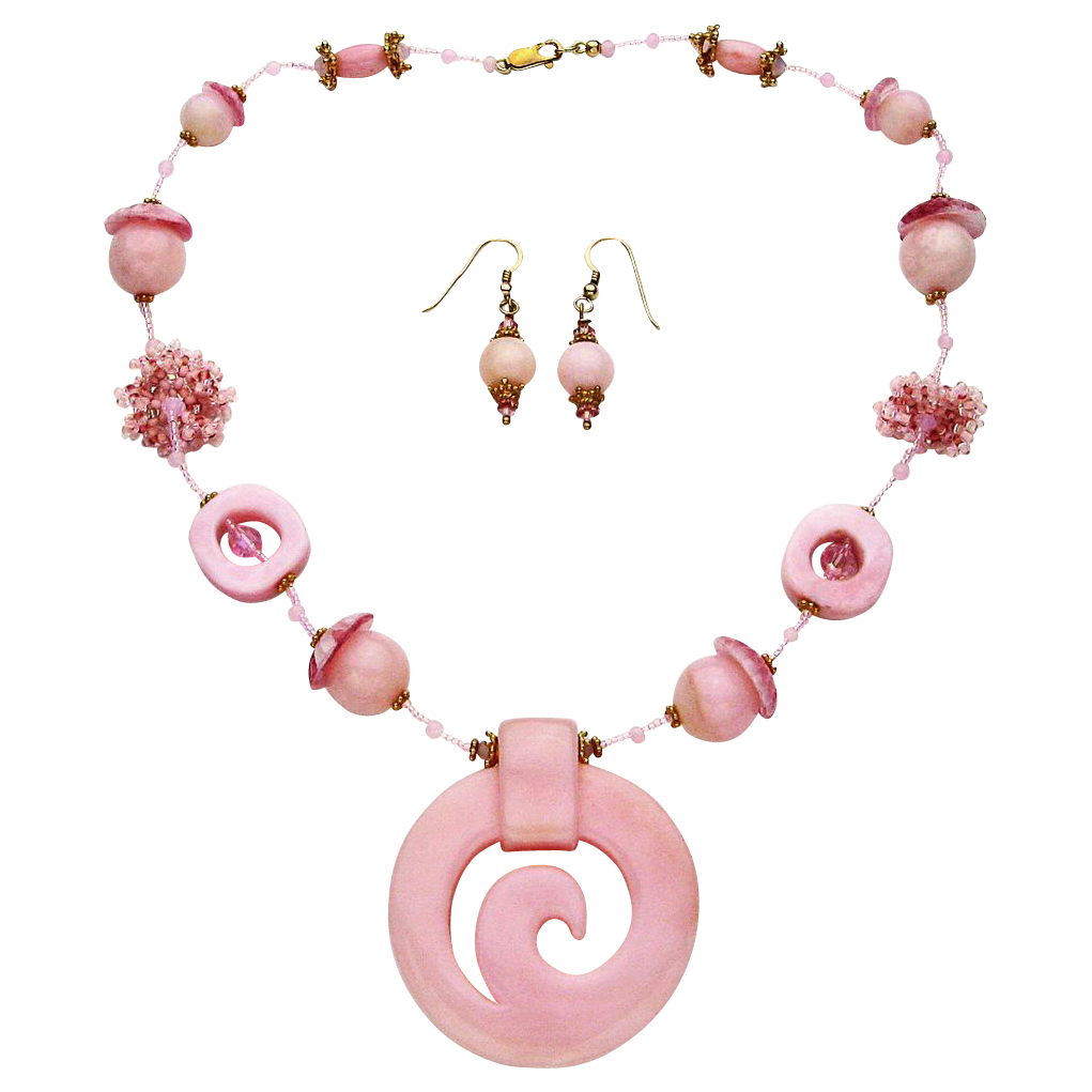 Free Shipping! Gossamer Pink Necklace w/ Hand-Carved Pink Opal Pendant Free Shipping! Gossamer Pink Necklace w/ Hand-Carved Pink Opal Pendant