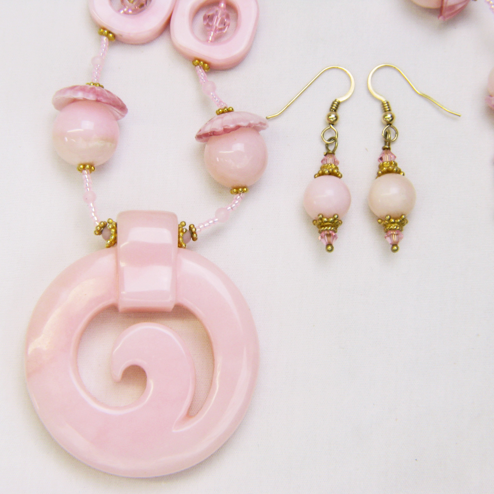 Free Shipping! Gossamer Pink Necklace w/ Hand-Carved Pink Opal Pendant Free Shipping! Gossamer Pink Necklace w/ Hand-Carved Pink Opal Pendant