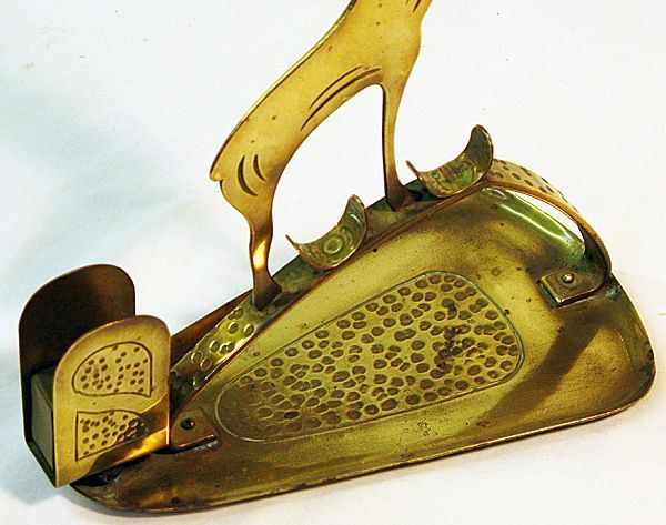 Rare Brass Goberg Signed Arts & Crafts Jugendstil Candlestick w/Matchbox Holder, Ca. 1910 Rare Brass Goberg Signed Arts & Crafts Jugendstil Candlestick w/Matchbox Holder, Ca. 1910