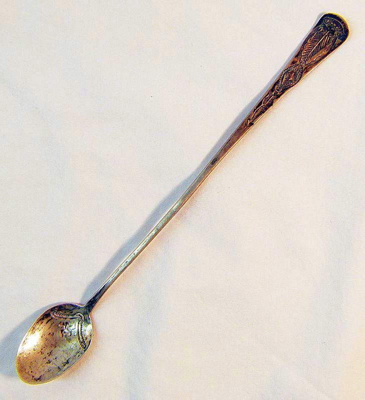 Hand-hammered Antique Navajo Iced Tea Spoon w/ Whirling Logs & Owl Hand-hammered Antique Navajo Iced Tea Spoon w/ Whirling Logs & Owl