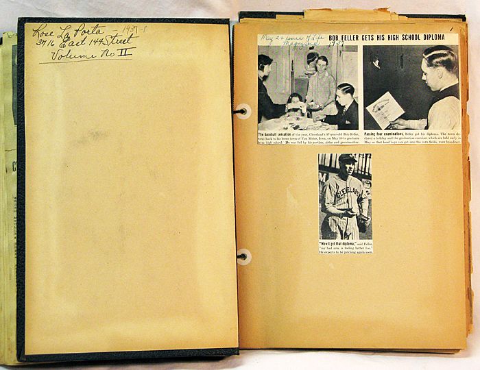 Large Scrap Book of the Early Career of Hall of Fame Pitcher, Bob Feller, 1937 - 1938 Large Scrap Book of the Early Career of Hall of Fame Pitcher, Bob Feller, 1937 - 1938
