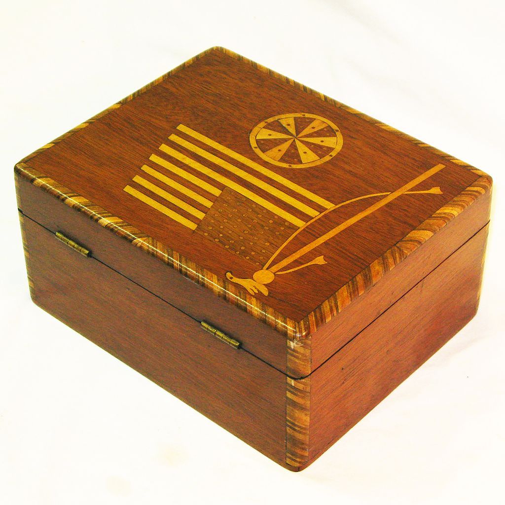 Patriotic Inlaid Flag-Decorated Folk Art Dresser Box Patriotic Inlaid Flag-Decorated Folk Art Dresser Box