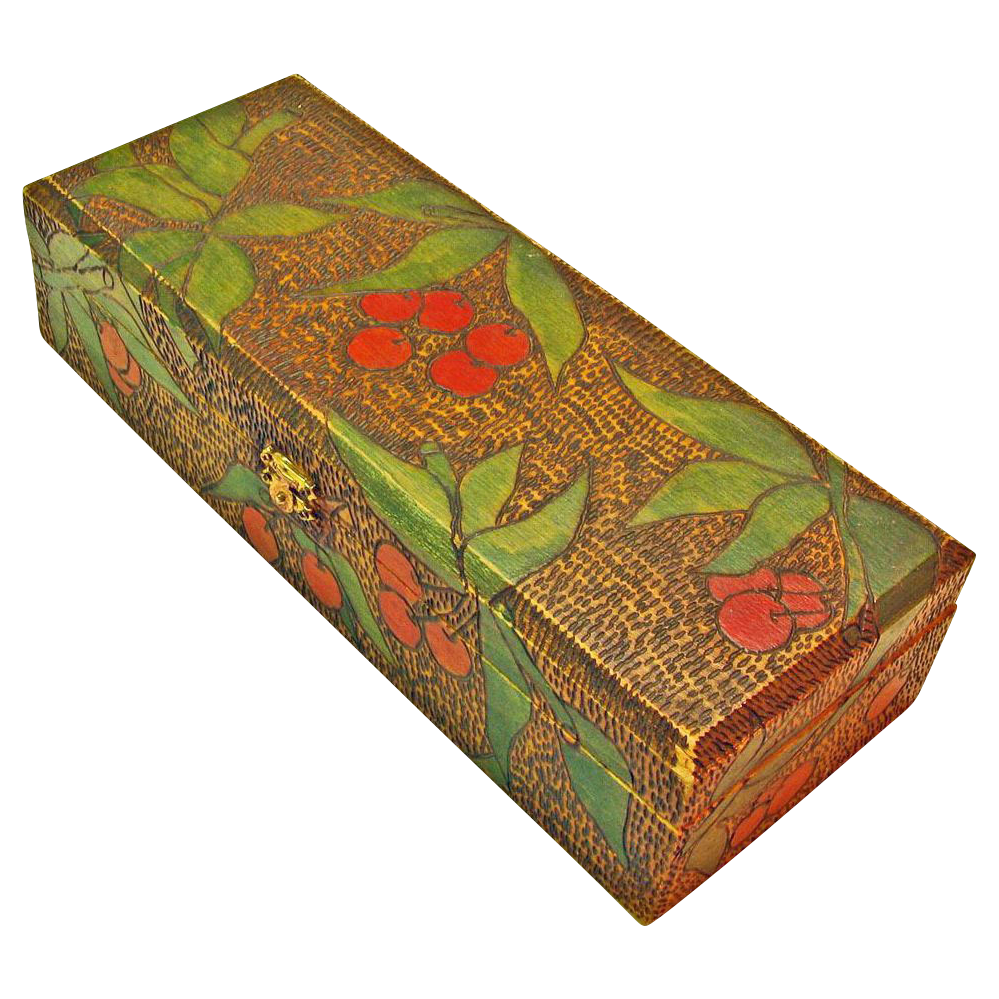Pyrographic (Wood Burning) Painted Cherries Dresser Box Pyrographic (Wood Burning) Painted Cherries Dresser Box