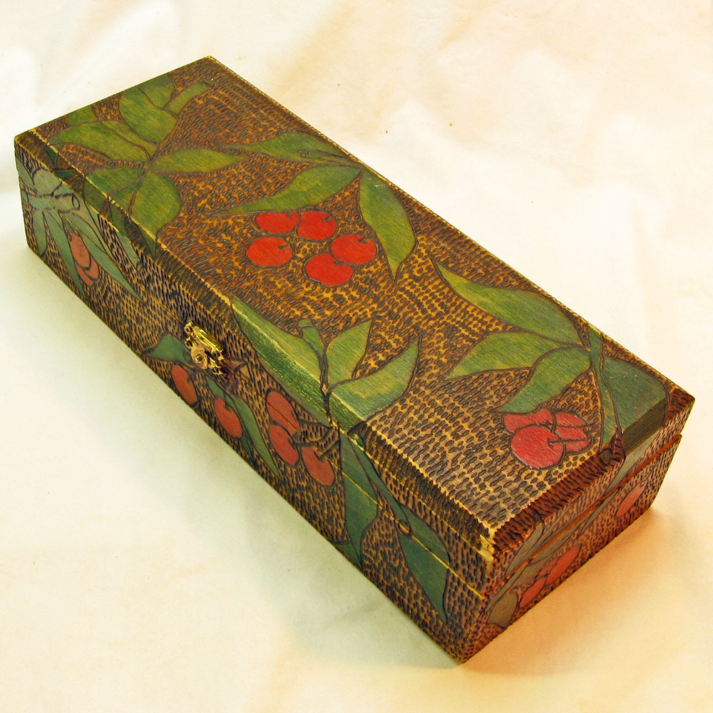 Pyrographic (Wood Burning) Painted Cherries Dresser Box Pyrographic (Wood Burning) Painted Cherries Dresser Box