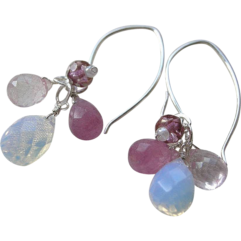Crocus chandelier earrings rose pink Opalite glass Silver Camp Sundance Crocus chandelier earrings rose pink Opalite glass Silver Camp Sundance