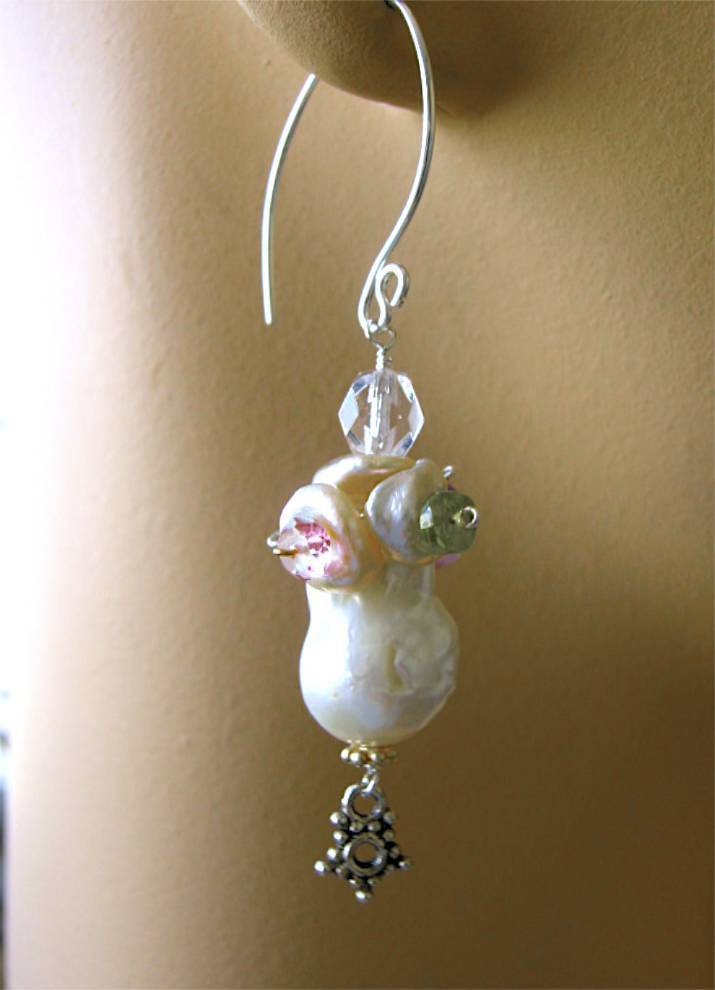 Baroque Keshi Pearl earrings Gems Silver Amethyst Vessonite Carnelian studded Baroque Keshi Pearl earrings Gems Silver Amethyst Vessonite Carnelian studded