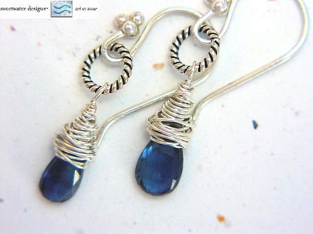 Kyanite briolette wrapped drop Silver Camp Sundance earrings Kyanite briolette wrapped drop Silver Camp Sundance earrings