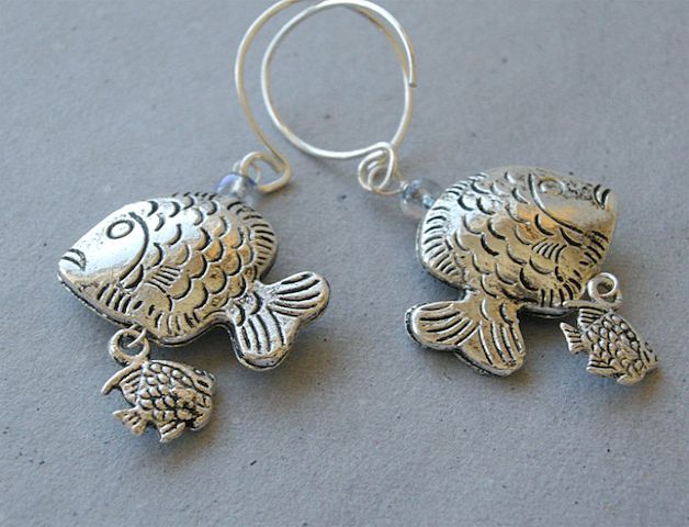 Designer Fish Sterling Silver hoops charm Camp Sundance dangle earrings Designer Fish Sterling Silver hoops charm Camp Sundance dangle earrings