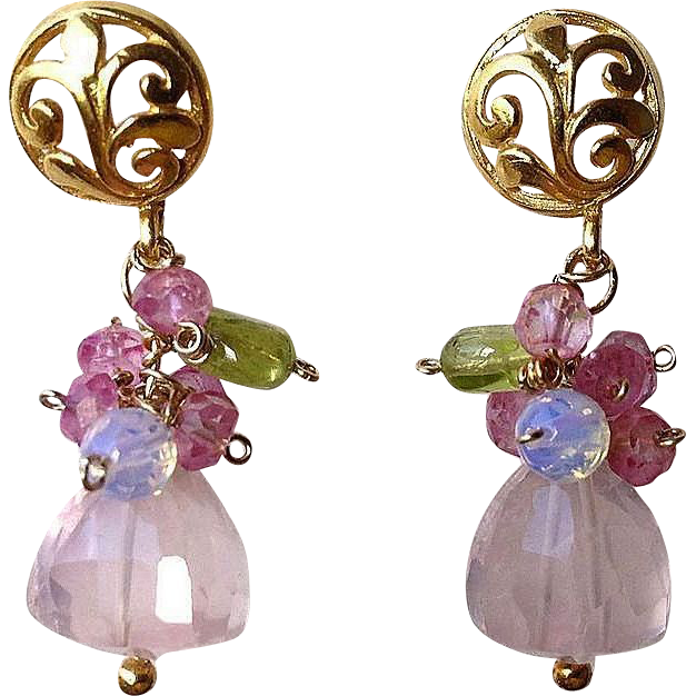 Topaz Rose Quartz Peridot 14k Vermeil Hydrangea earrings Topaz Rose Quartz Peridot 14k Vermeil Hydrangea earrings