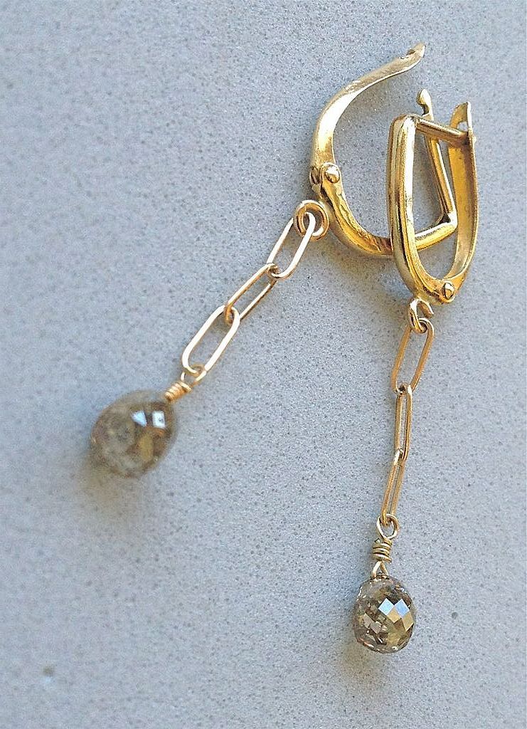 Champagne Diamond briolette earrings 14K Gold luxury Camp Sundance Champagne Diamond briolette earrings 14K Gold luxury Camp Sundance