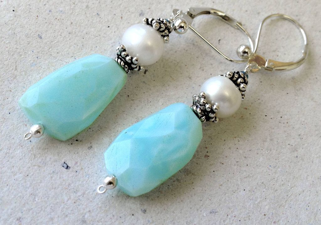 Peruvian Opal Bali Silver Pearl drop earrings Camp Sundance Peruvian Opal Bali Silver Pearl drop earrings Camp Sundance