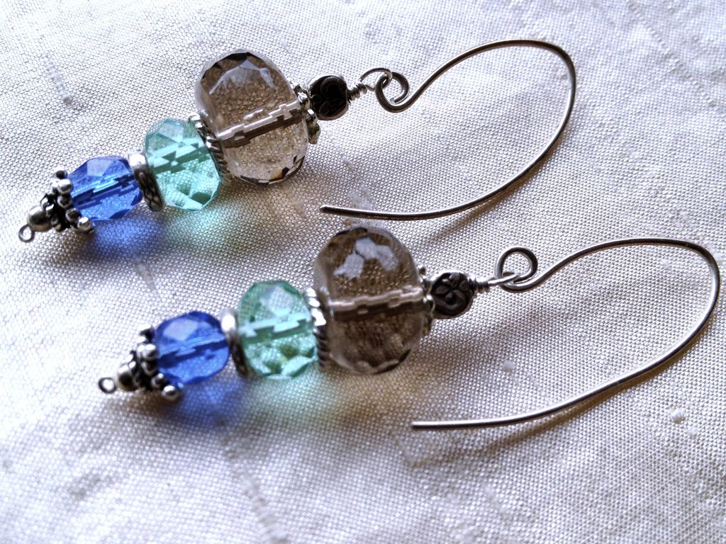 Smoky sparkling earrings rondelles stack on Silver hooks Camp Sundance Smoky sparkling earrings rondelles stack on Silver hooks Camp Sundance