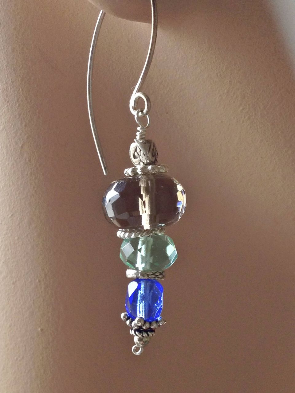 Smoky sparkling earrings rondelles stack on Silver hooks Camp Sundance Smoky sparkling earrings rondelles stack on Silver hooks Camp Sundance