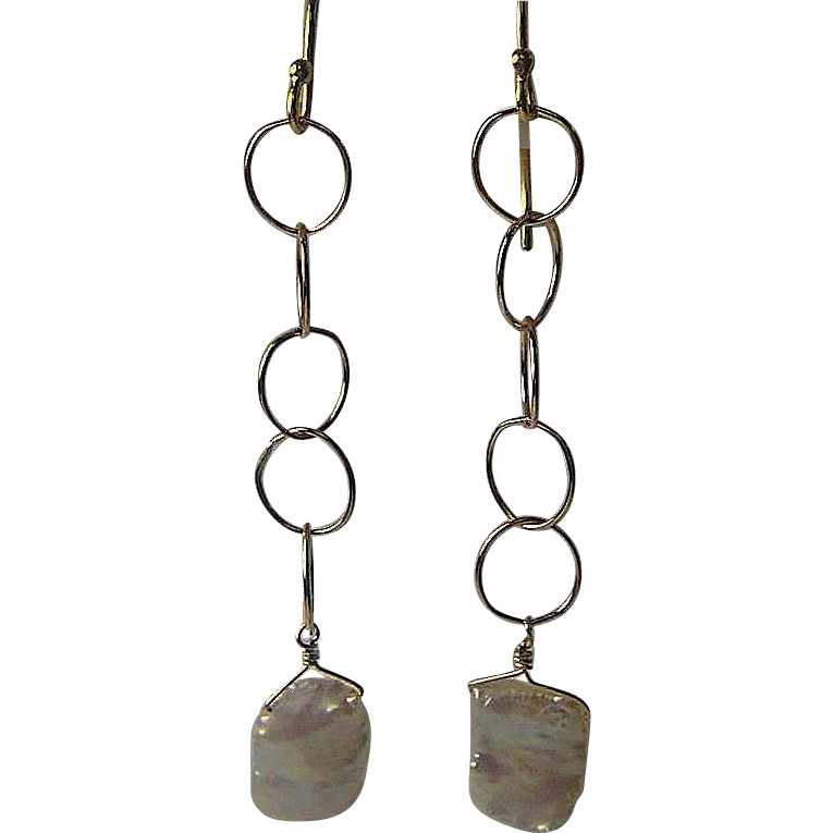 Petal white Keshi circle link dangle Camp Sundance 14k Gold filled earrings Petal white Keshi circle link dangle Camp Sundance 14k Gold filled earrings