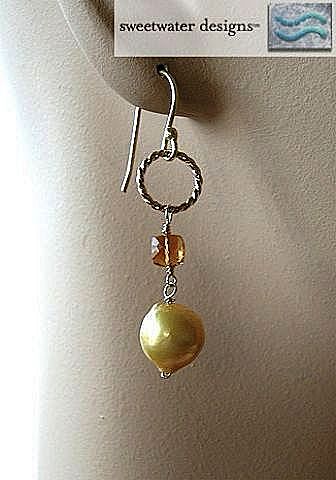Baroque Pearl Madeira Citrine earring cube Camp Sundance gold filled Baroque Pearl Madeira Citrine earring cube Camp Sundance gold filled
