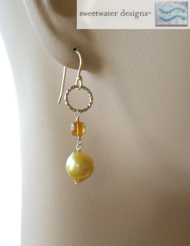 Baroque Pearl Madeira Citrine earring cube Camp Sundance gold filled Baroque Pearl Madeira Citrine earring cube Camp Sundance gold filled