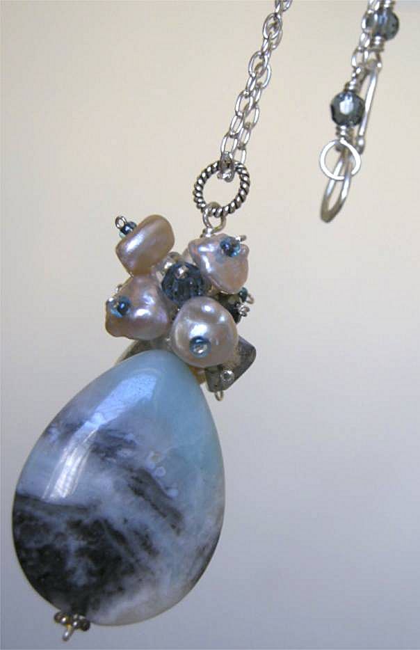 Long Amazonite Keshi necklace Silver pendant Pearls cluster Camp Sundance Long Amazonite Keshi necklace Silver pendant Pearls cluster Camp Sundance