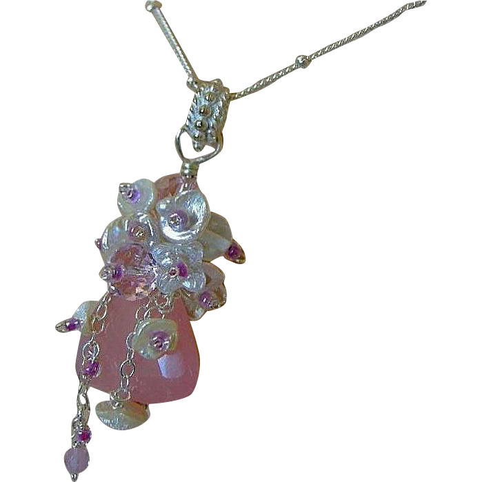 Pink Chalcedony Keshi Pearl necklace embellished pendant Camp Sundance Pink Chalcedony Keshi Pearl necklace embellished pendant Camp Sundance